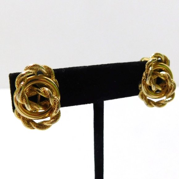 Triple Knotted Braided Rope Gold Tone Clip on Earrings Womens Fashion Jewelry - Picture 2 of 7